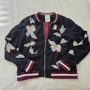Elevenses For Anthropologie Floral Embroidered "Solstice" Bomber Jacket Small